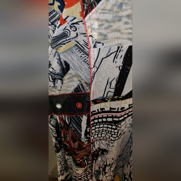 Whispers Sleevless Midi Dress Abstract Design White Black and Red Size L - Picture 4 of 7